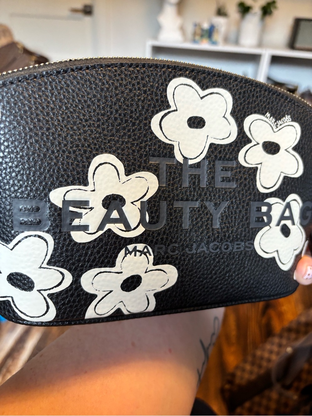 Marc Jacobs Black Floral Appliqué Beauty Pouch and matching wallet